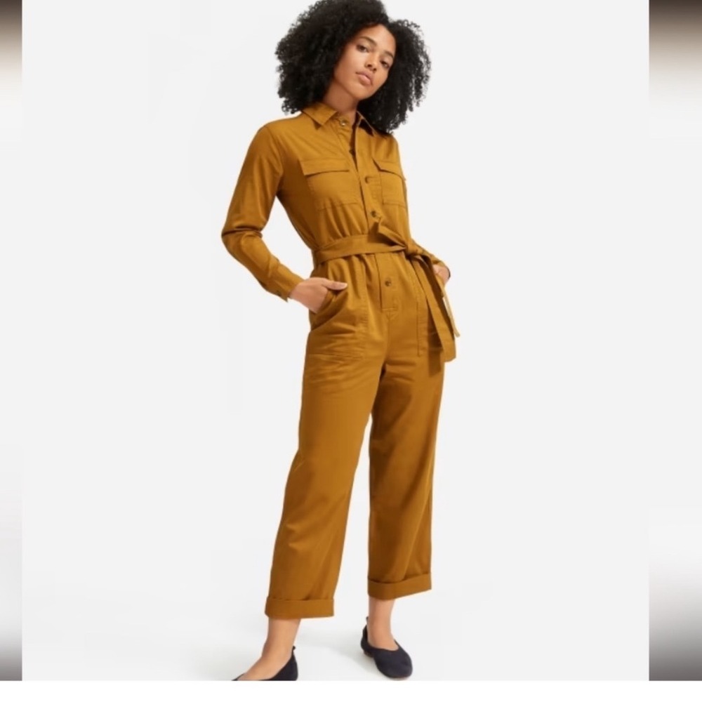 Everlane The Fatigue Jumpsuit Women 8 Ochre Brown Long Sleeve Belted Utility